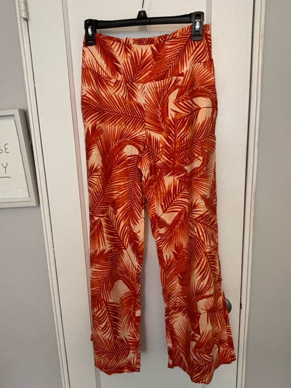 INC International Concepts Red-Cream Palm Print Wide-Leg Pants